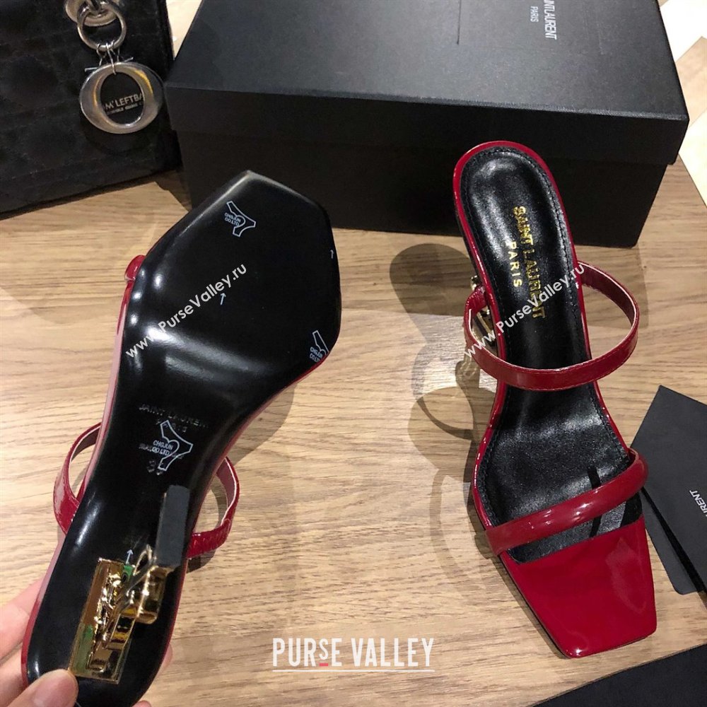 Saint Laurent Mules Sandals in Patent Leather 10.5cm Heel Burgundy 2025 (MD-25052311)