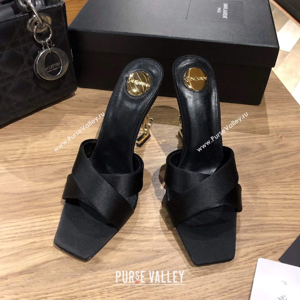 Saint Laurent Ppyum Mules Sandals in Satin Crepe 10.5cm Heel Black 2025 (MD-25052312)