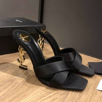 Saint Laurent Ppyum Mules Sandals in Satin Crepe 10.5cm Heel Black 2025 (MD-25052312)