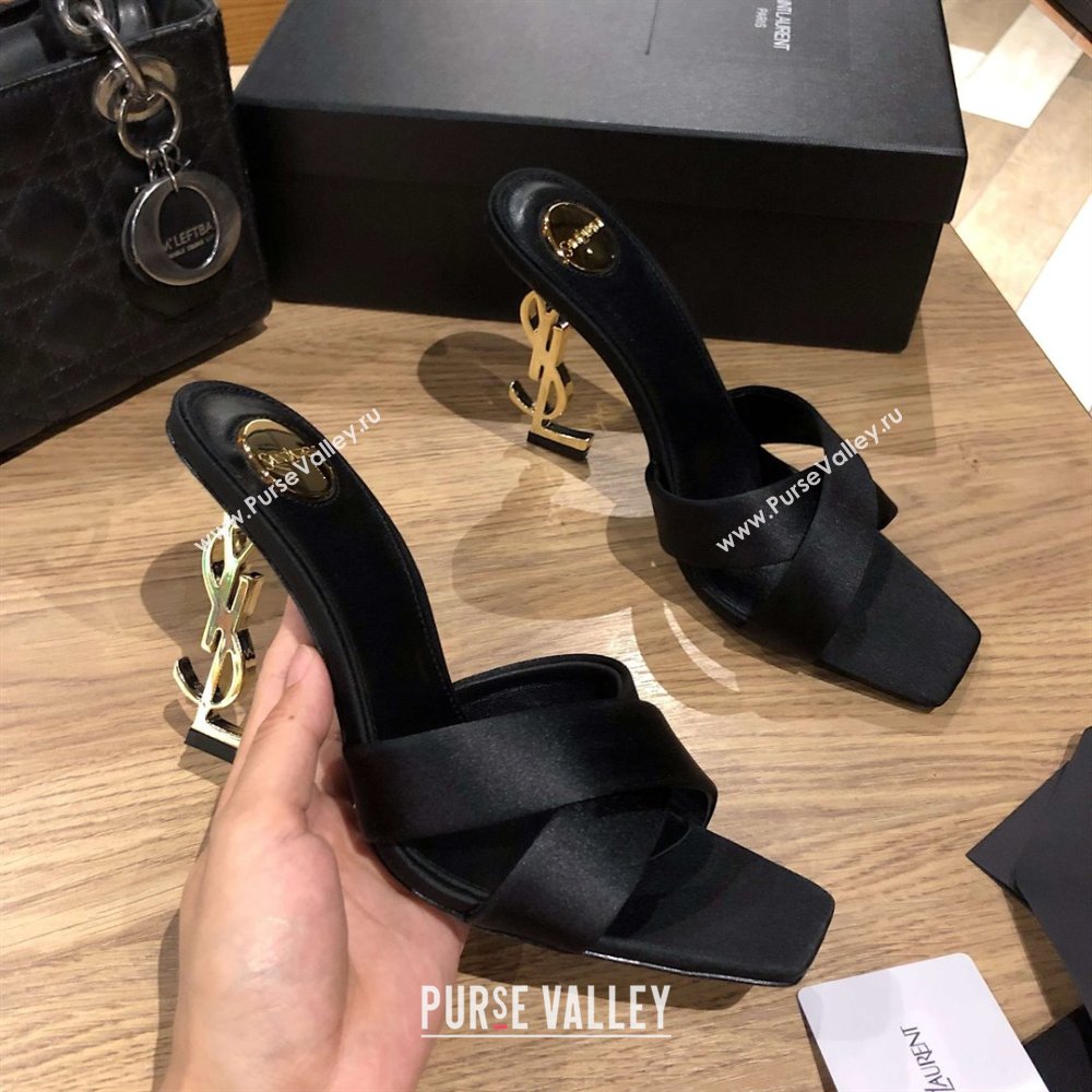 Saint Laurent Ppyum Mules Sandals in Satin Crepe 10.5cm Heel Black 2025 (MD-25052312)