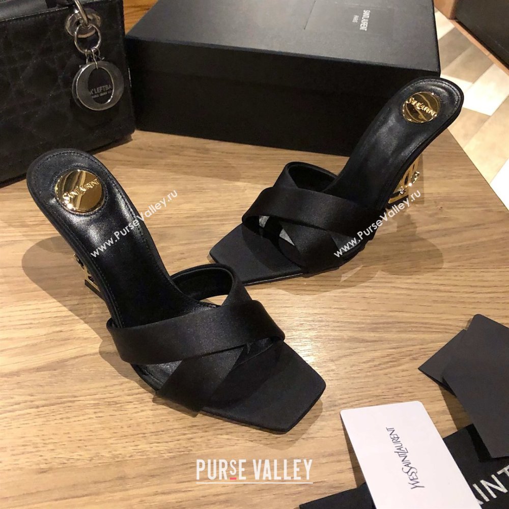 Saint Laurent Ppyum Mules Sandals in Satin Crepe 10.5cm Heel Black 2025 (MD-25052312)