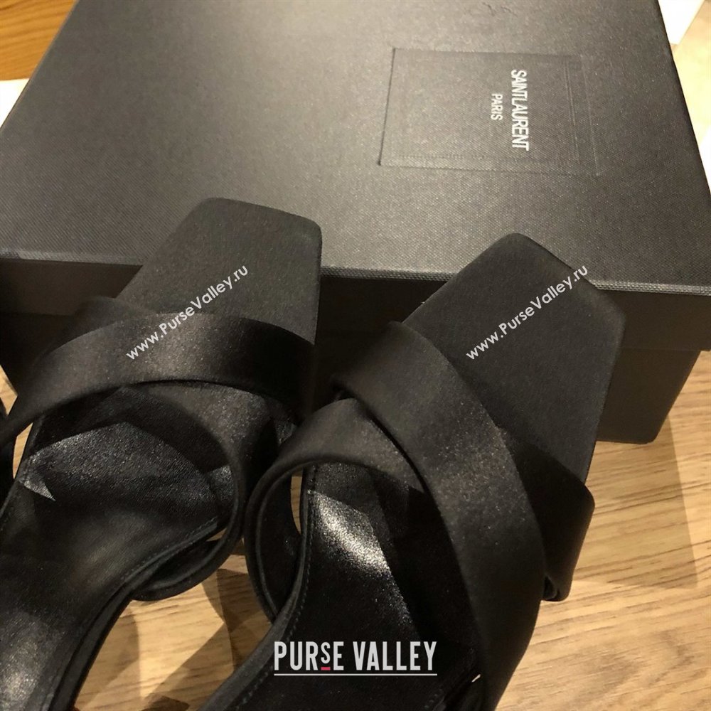 Saint Laurent Ppyum Mules Sandals in Satin Crepe 10.5cm Heel Black 2025 (MD-25052312)