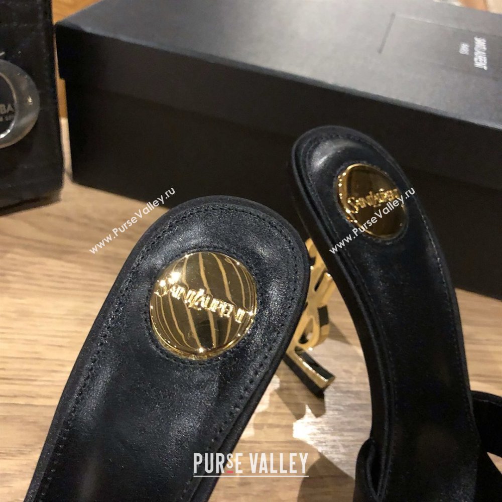 Saint Laurent Ppyum Mules Sandals in Satin Crepe 10.5cm Heel Black 2025 (MD-25052312)