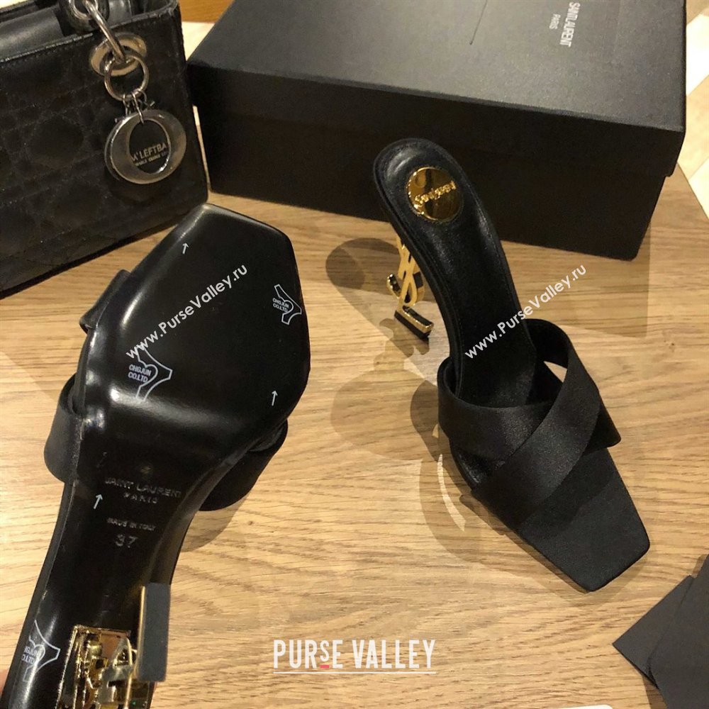Saint Laurent Ppyum Mules Sandals in Satin Crepe 10.5cm Heel Black 2025 (MD-25052312)