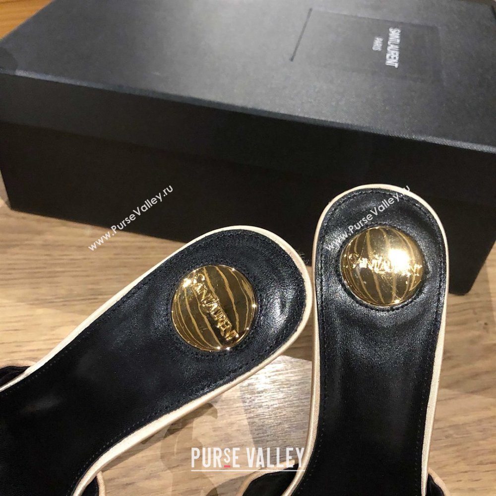 Saint Laurent Ppyum Mules Sandals in Satin Crepe 10.5cm Heel Beige 2025 (MD-25052313)