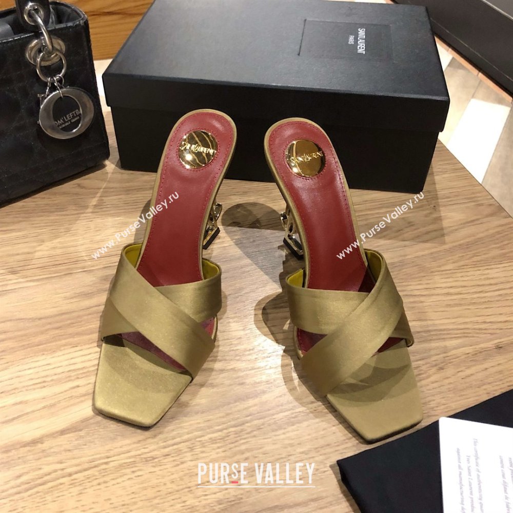 Saint Laurent Ppyum Mules Sandals in Satin Crepe 10.5cm Heel Green 2025 (MD-25052314)