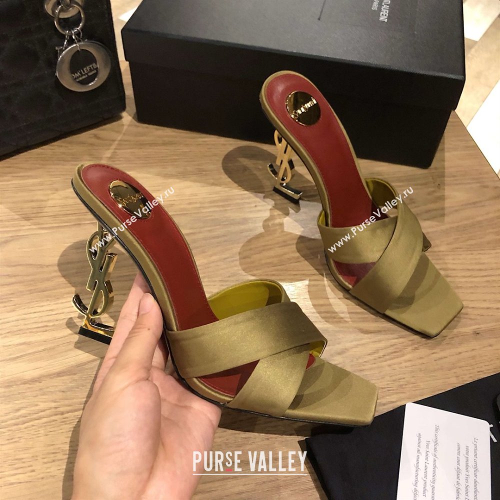 Saint Laurent Ppyum Mules Sandals in Satin Crepe 10.5cm Heel Green 2025 (MD-25052314)