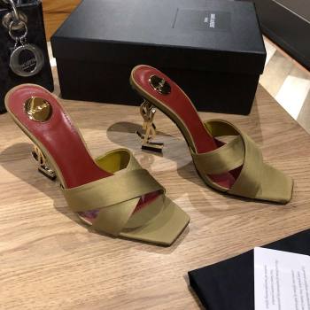Saint Laurent Ppyum Mules Sandals in Satin Crepe 10.5cm Heel Green 2025 (MD-25052314)
