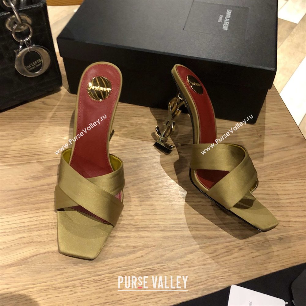 Saint Laurent Ppyum Mules Sandals in Satin Crepe 10.5cm Heel Green 2025 (MD-25052314)