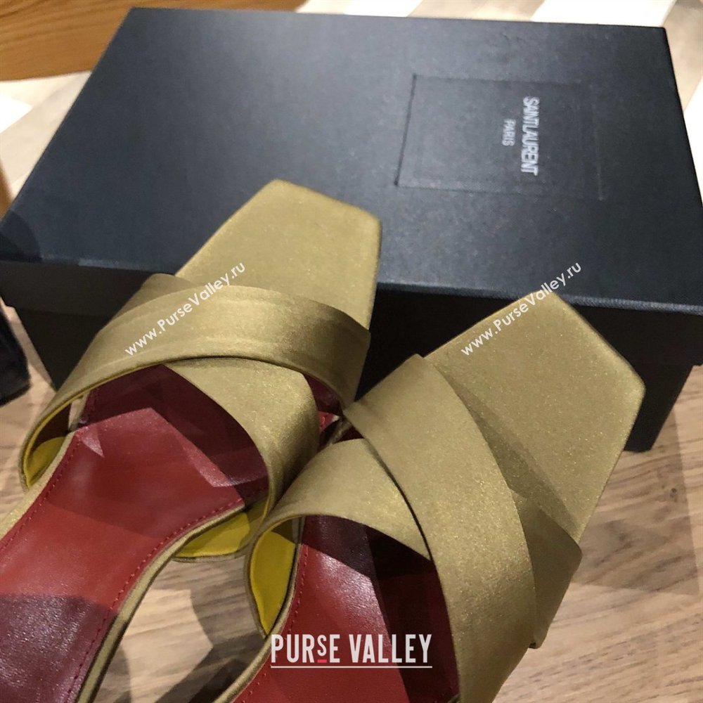 Saint Laurent Ppyum Mules Sandals in Satin Crepe 10.5cm Heel Green 2025 (MD-25052314)