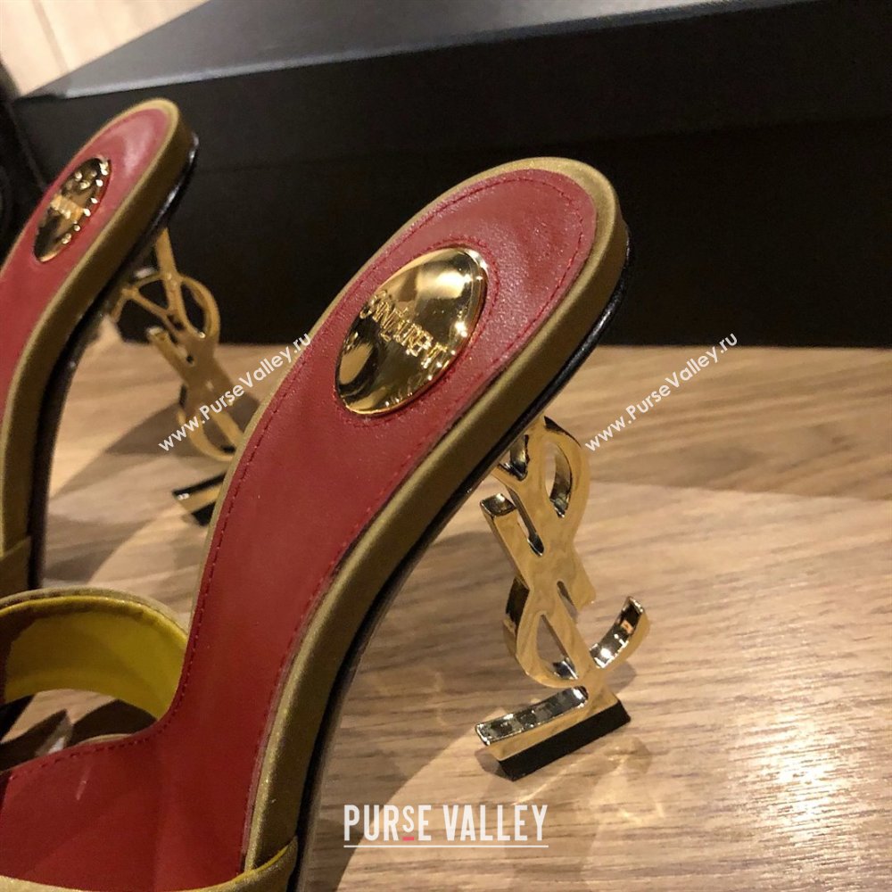 Saint Laurent Ppyum Mules Sandals in Satin Crepe 10.5cm Heel Green 2025 (MD-25052314)