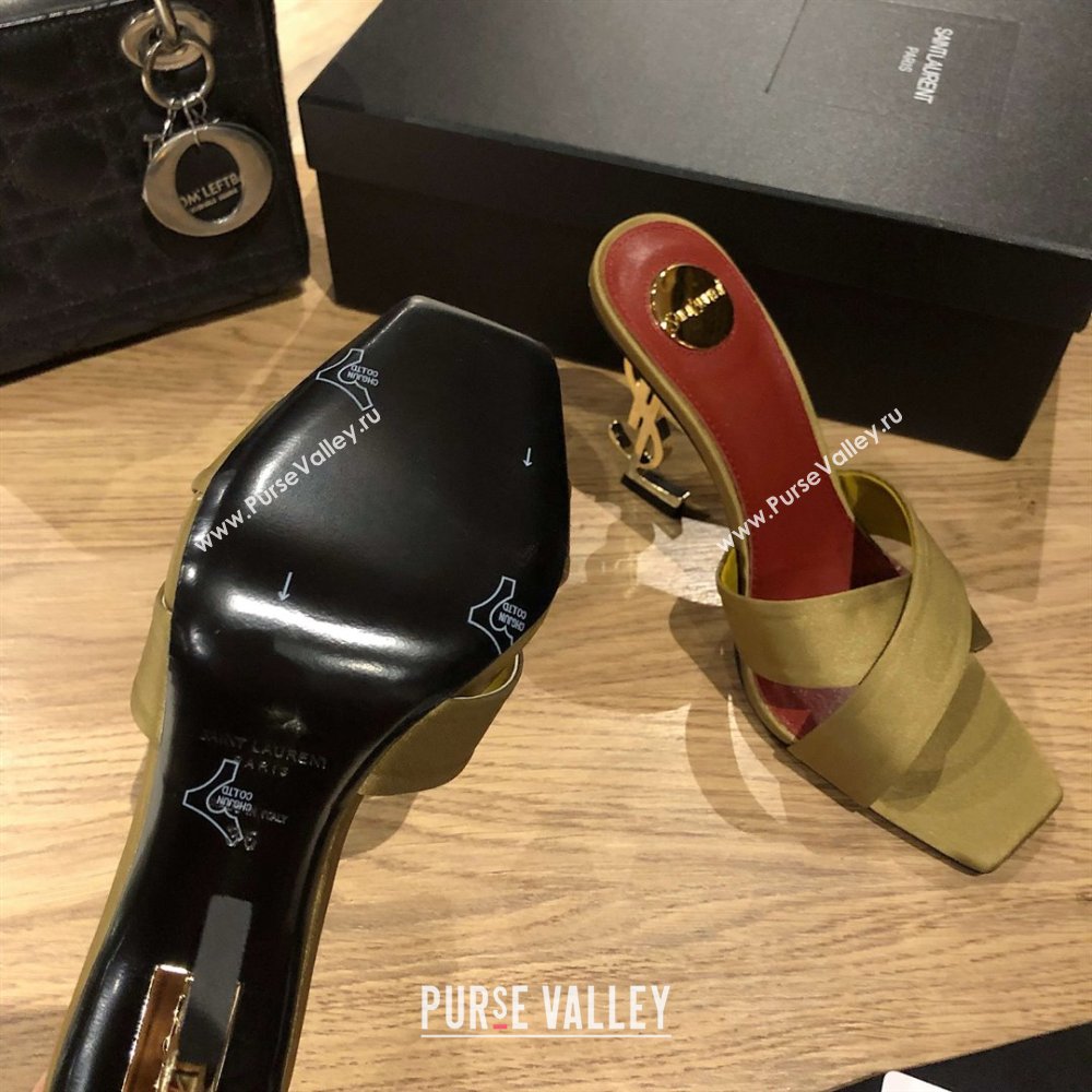 Saint Laurent Ppyum Mules Sandals in Satin Crepe 10.5cm Heel Green 2025 (MD-25052314)