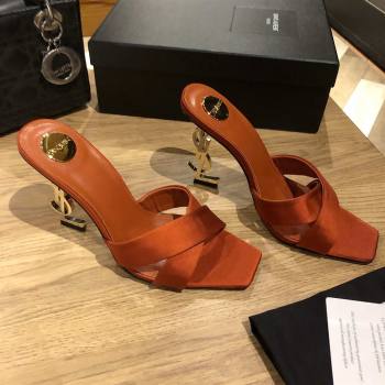 Saint Laurent Ppyum Mules Sandals in Satin Crepe 10.5cm Heel Brown 2025 (MD-25052315)