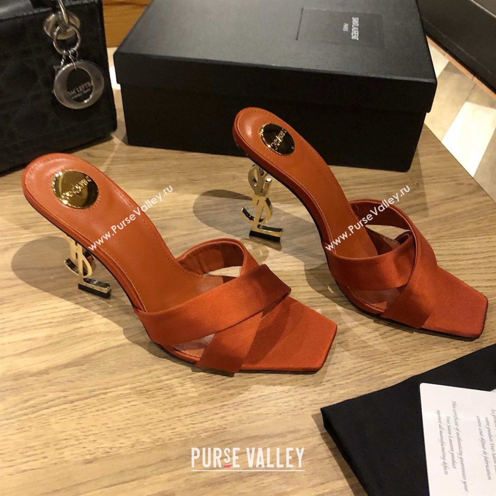 Saint Laurent Ppyum Mules Sandals in Satin Crepe 10.5cm Heel Brown 2025 (MD-25052315)