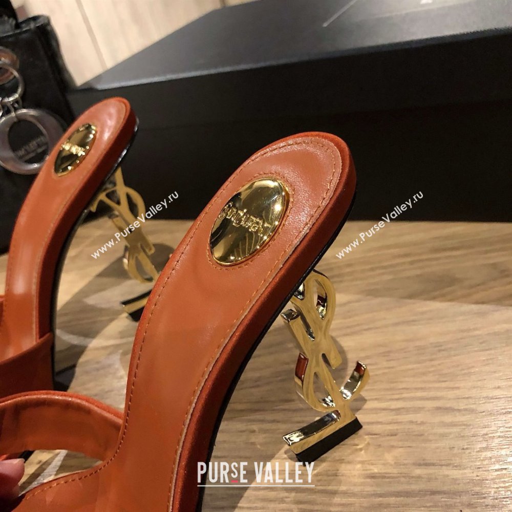 Saint Laurent Ppyum Mules Sandals in Satin Crepe 10.5cm Heel Brown 2025 (MD-25052315)