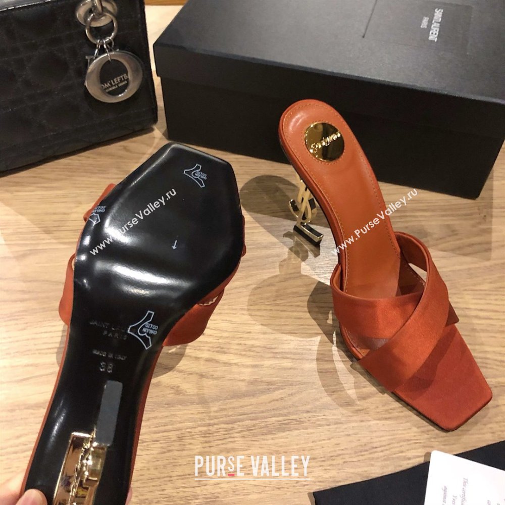 Saint Laurent Ppyum Mules Sandals in Satin Crepe 10.5cm Heel Brown 2025 (MD-25052315)