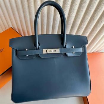 Hermes Birkin 25cm/30cm Bag in Original Box Leather 7P Prussian Blue/Silver 2025 (Full Handmade) (XYA-25052602)