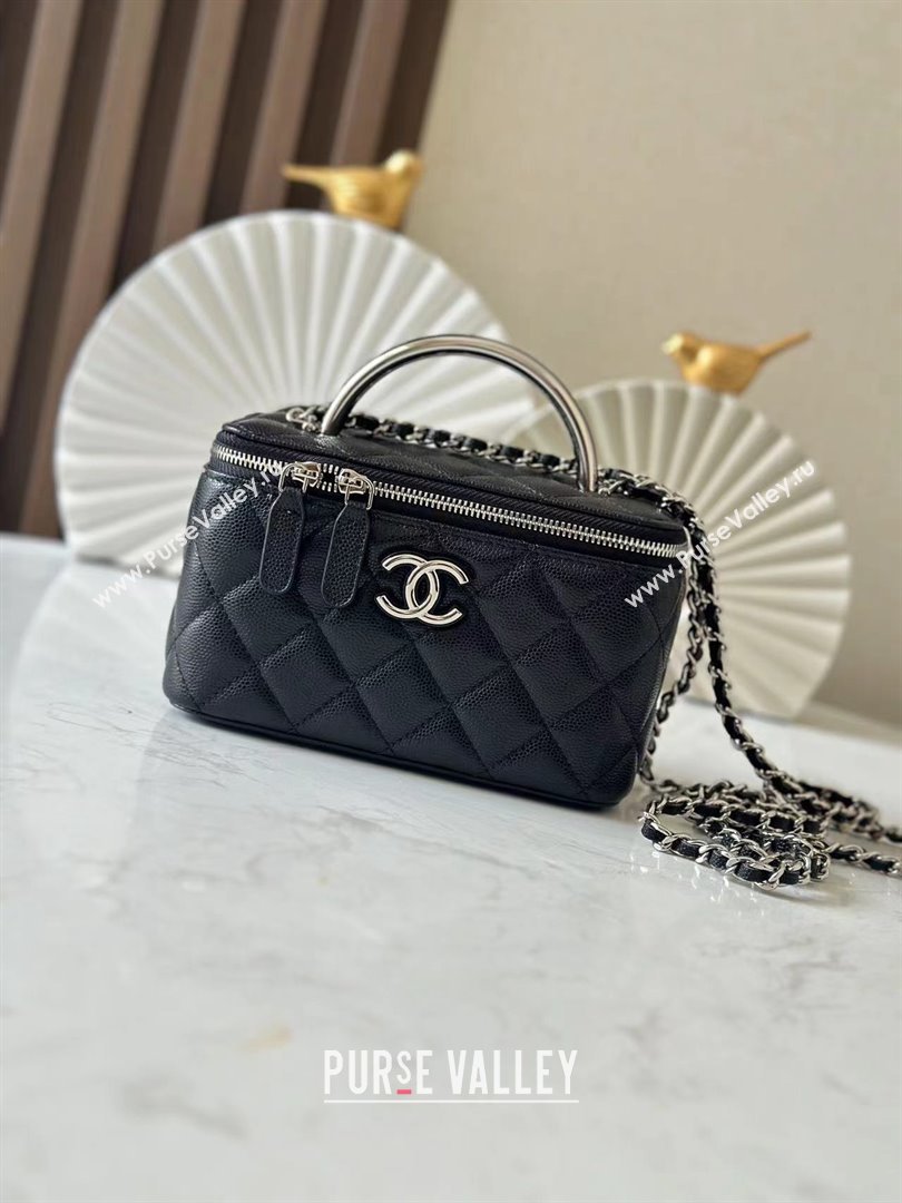 Chanel Grained Calfskin Vanity Case Bag with Top Handle 66021 Black 2025 (YINGF-25052802)
