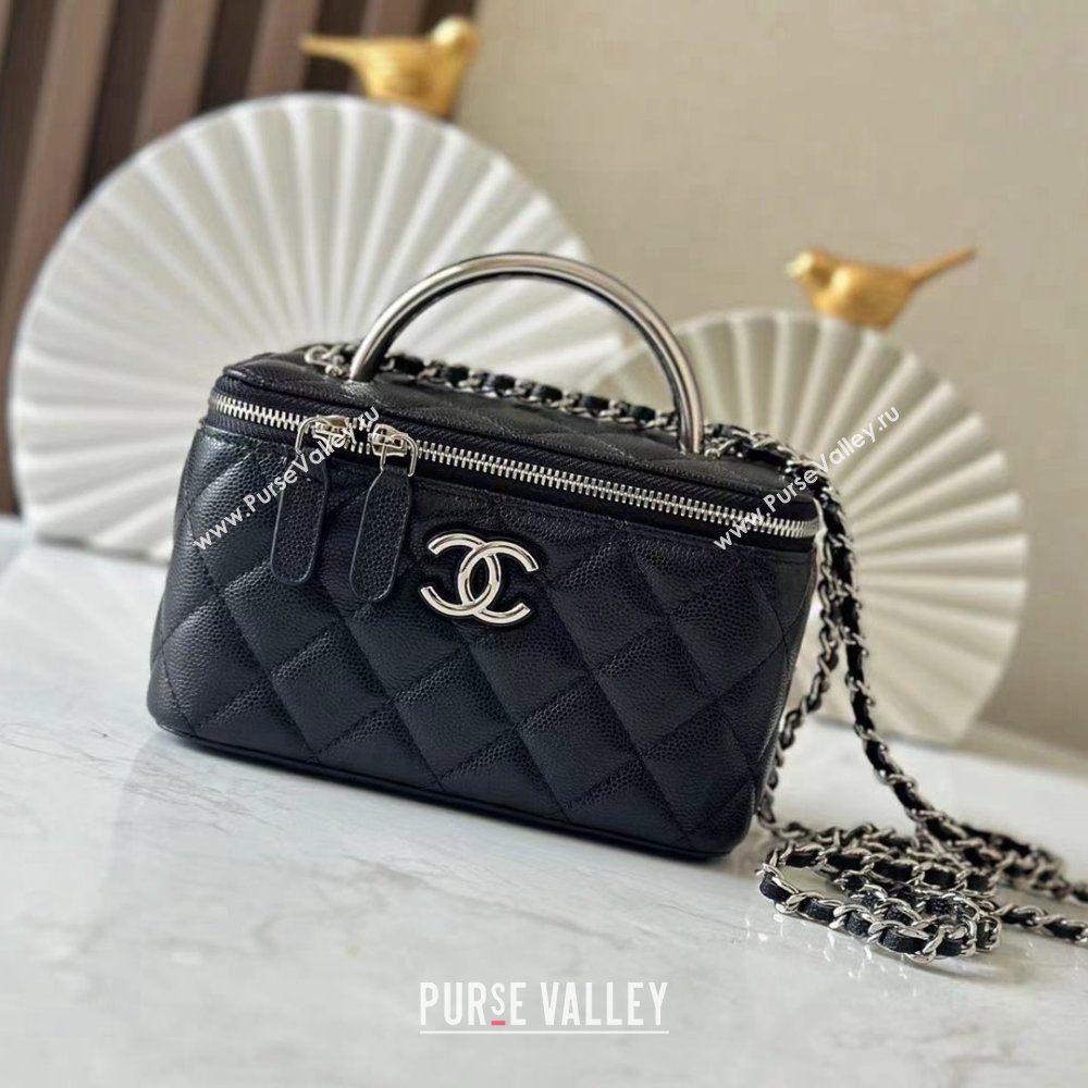 Chanel Grained Calfskin Vanity Case Bag with Top Handle 66021 Black 2025 (YINGF-25052802)