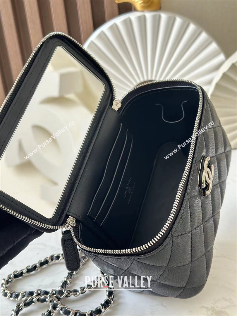 Chanel Grained Calfskin Vanity Case Bag with Top Handle 66021 Black 2025 (YINGF-25052802)