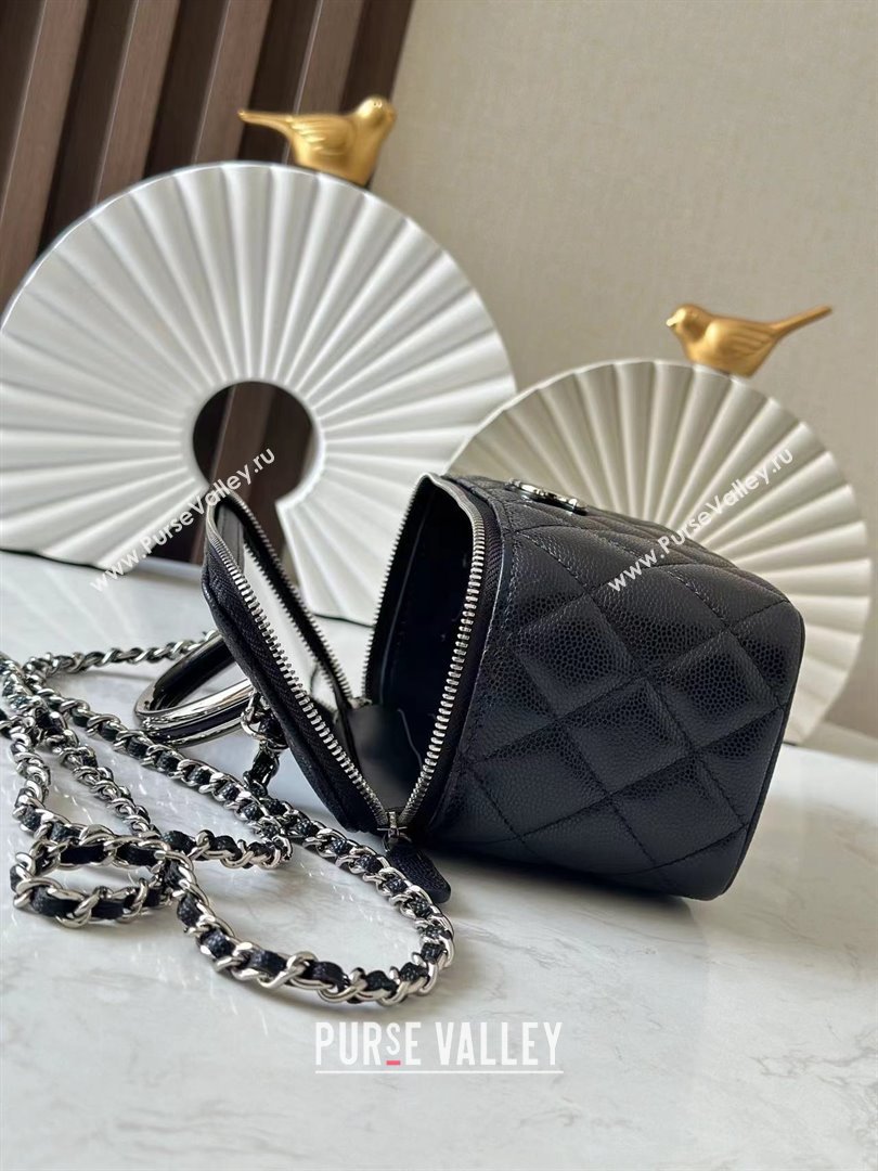 Chanel Grained Calfskin Vanity Case Bag with Top Handle 66021 Black 2025 (YINGF-25052802)