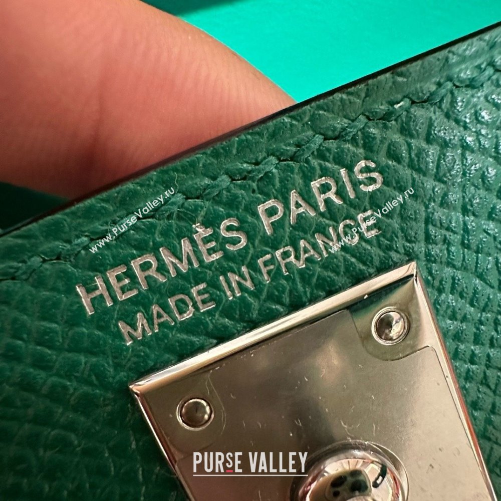 Hermes Mini Kelly II Bag 19cm in Epsom Leather U4 Vert Vertigo Green/Silver 2025 (Half Handmade） (XX-25053001)