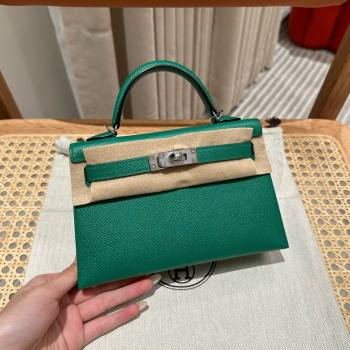 Hermes Mini Kelly II Bag 19cm in Epsom Leather U4 Vert Vertigo Green/Silver 2025 (Half Handmade） (XX-25053001)