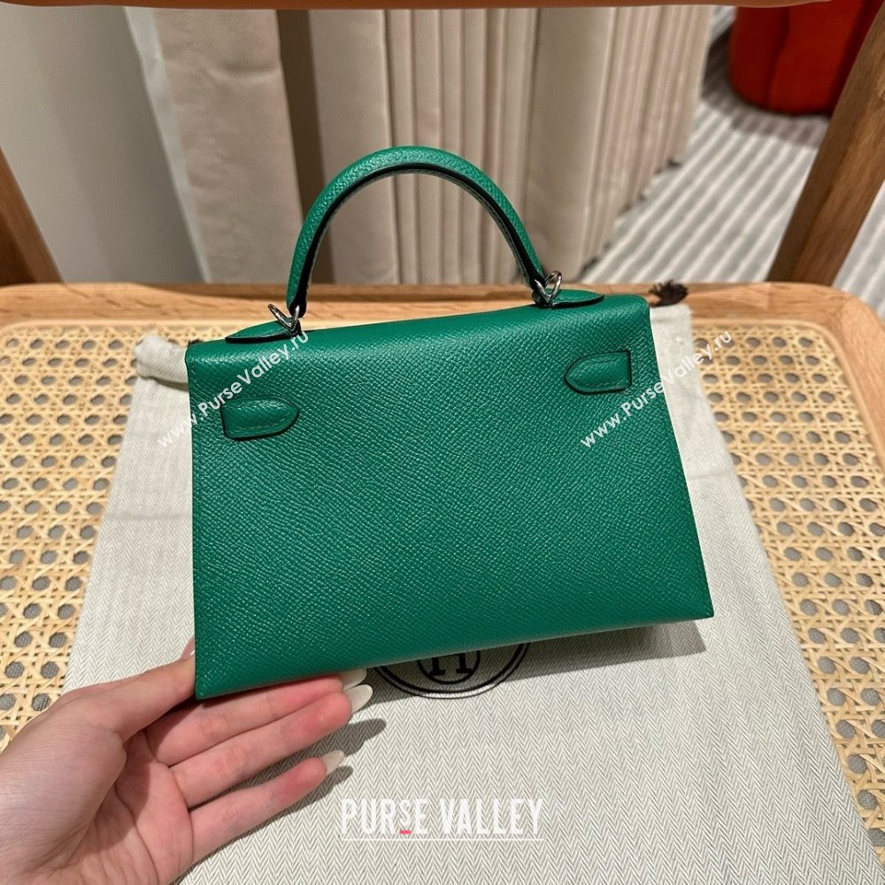 Hermes Mini Kelly II Bag 19cm in Epsom Leather U4 Vert Vertigo Green/Silver 2025 (Half Handmade） (XX-25053001)