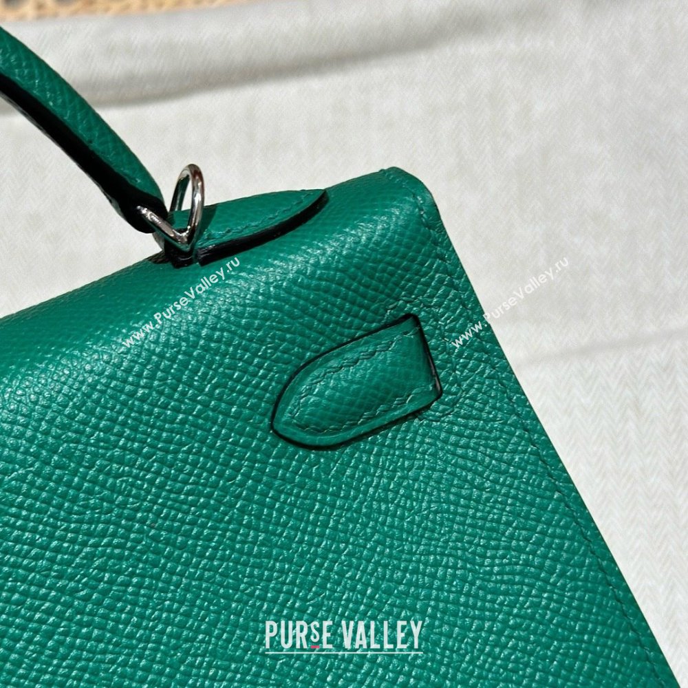 Hermes Mini Kelly II Bag 19cm in Epsom Leather U4 Vert Vertigo Green/Silver 2025 (Half Handmade） (XX-25053001)