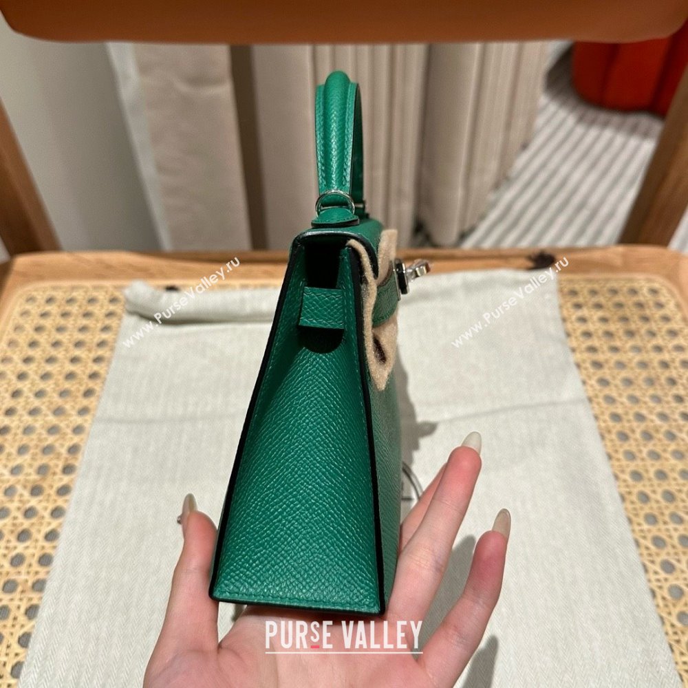 Hermes Mini Kelly II Bag 19cm in Epsom Leather U4 Vert Vertigo Green/Silver 2025 (Half Handmade） (XX-25053001)