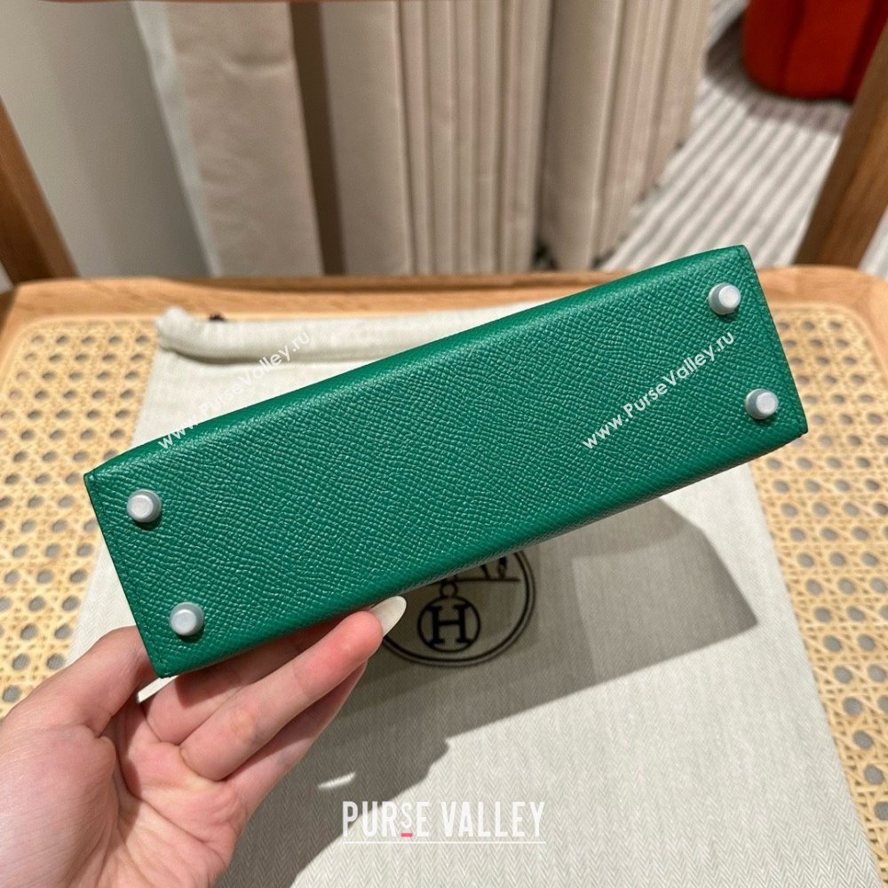 Hermes Mini Kelly II Bag 19cm in Epsom Leather U4 Vert Vertigo Green/Silver 2025 (Half Handmade） (XX-25053001)