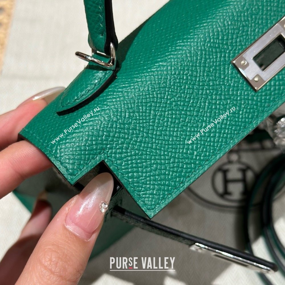 Hermes Mini Kelly II Bag 19cm in Epsom Leather U4 Vert Vertigo Green/Silver 2025 (Half Handmade） (XX-25053001)