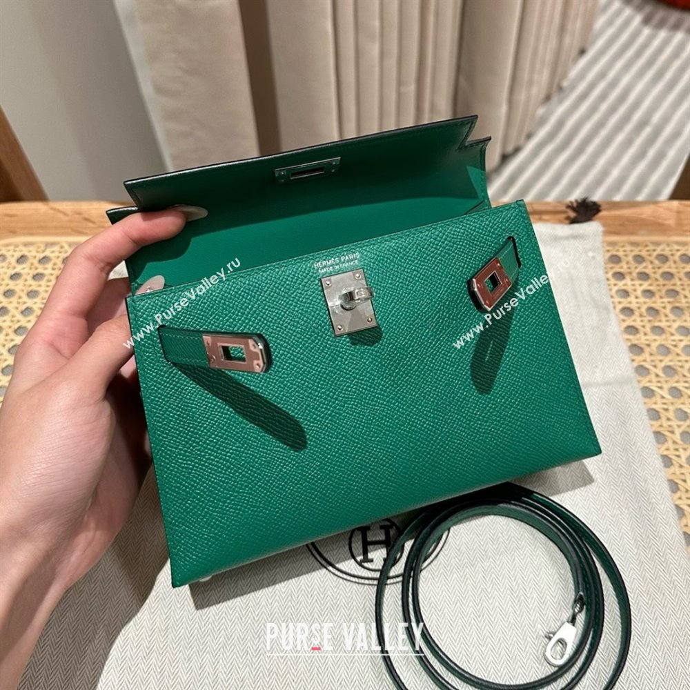 Hermes Mini Kelly II Bag 19cm in Epsom Leather U4 Vert Vertigo Green/Silver 2025 (Half Handmade） (XX-25053001)