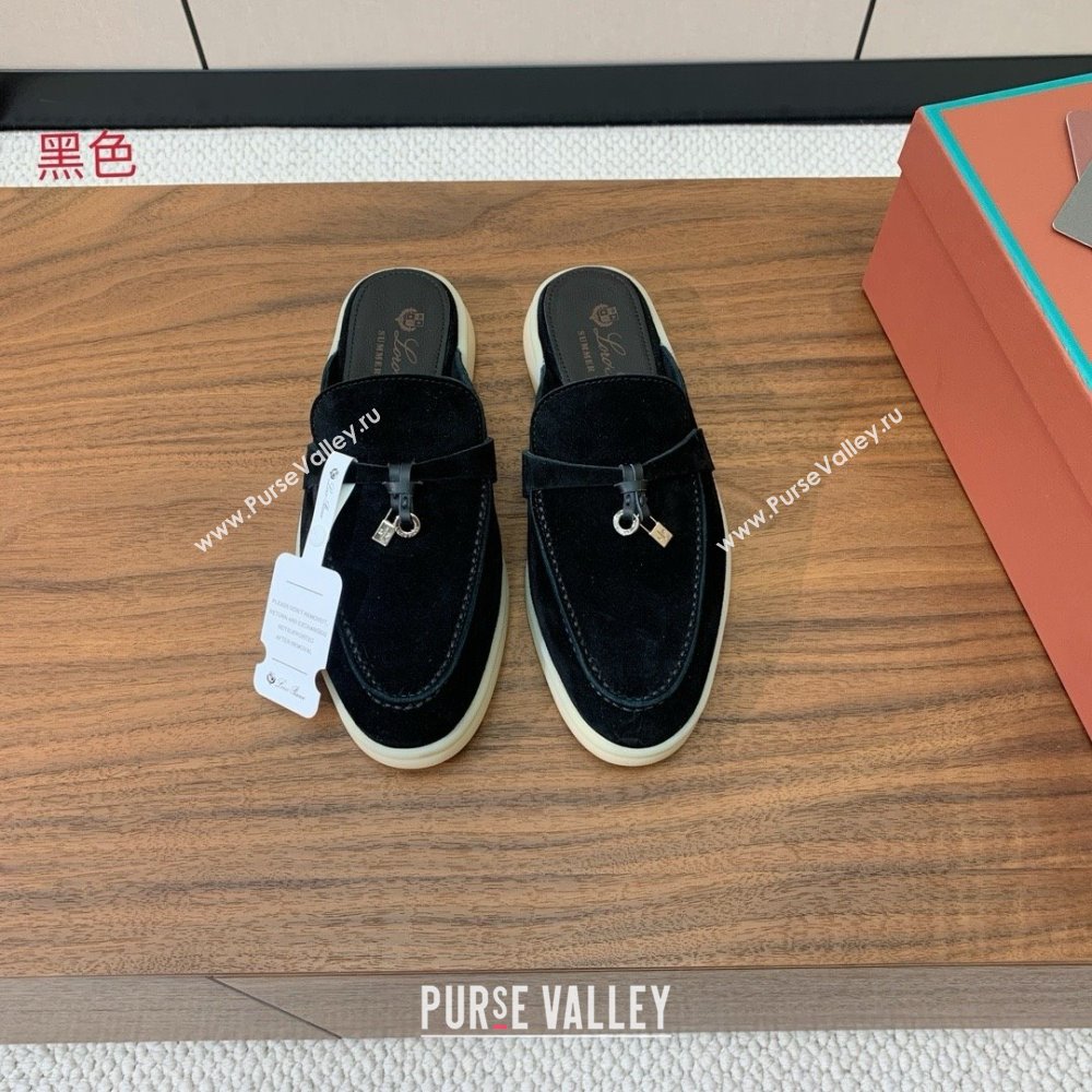 Loro Piana Charms Walk Babouche Loafer in Suede LP060502 Black 2025 (HH-25060502)