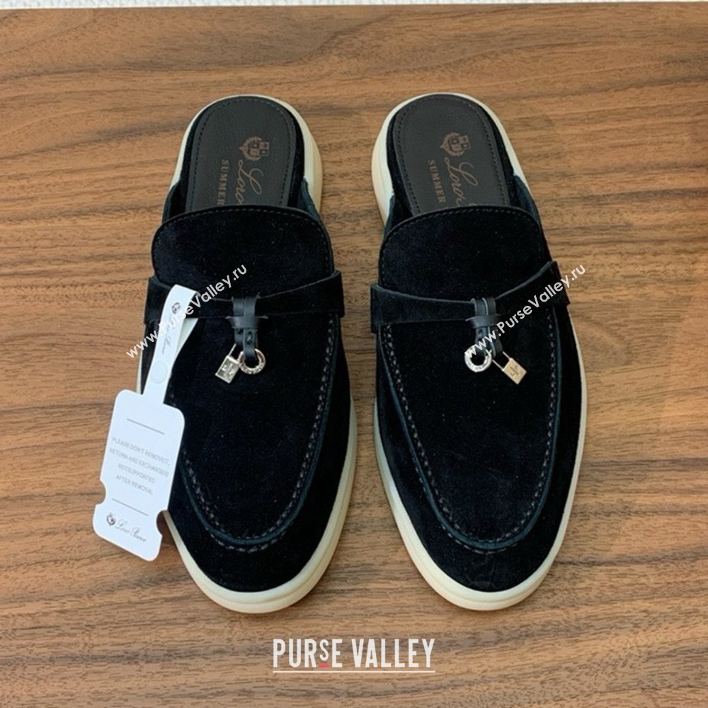 Loro Piana Charms Walk Babouche Loafer in Suede LP060502 Black 2025 (HH-25060502)