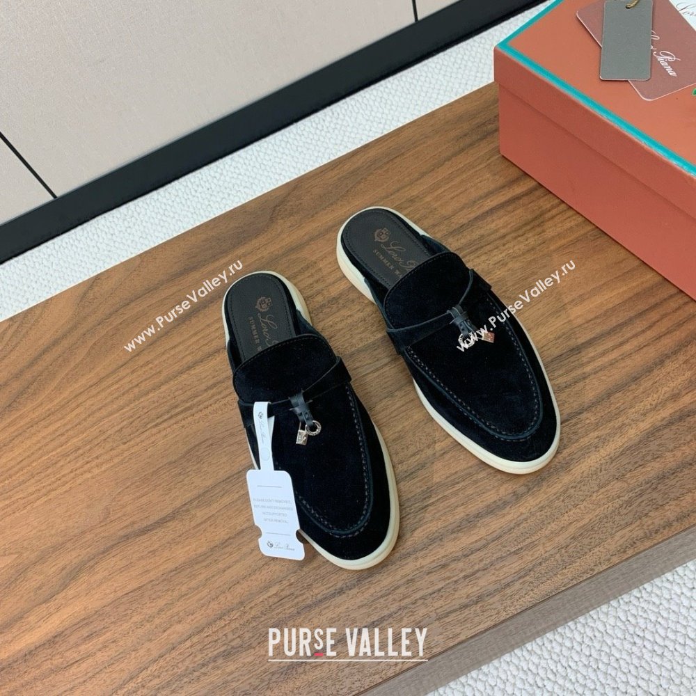 Loro Piana Charms Walk Babouche Loafer in Suede LP060502 Black 2025 (HH-25060502)