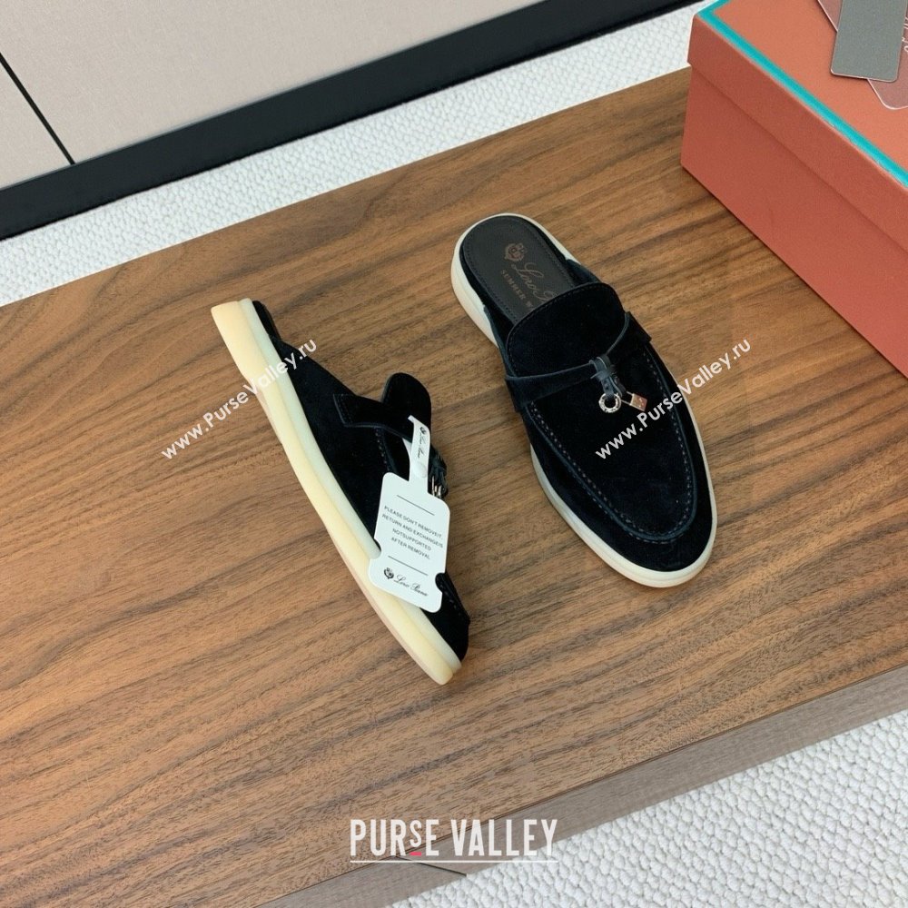 Loro Piana Charms Walk Babouche Loafer in Suede LP060502 Black 2025 (HH-25060502)