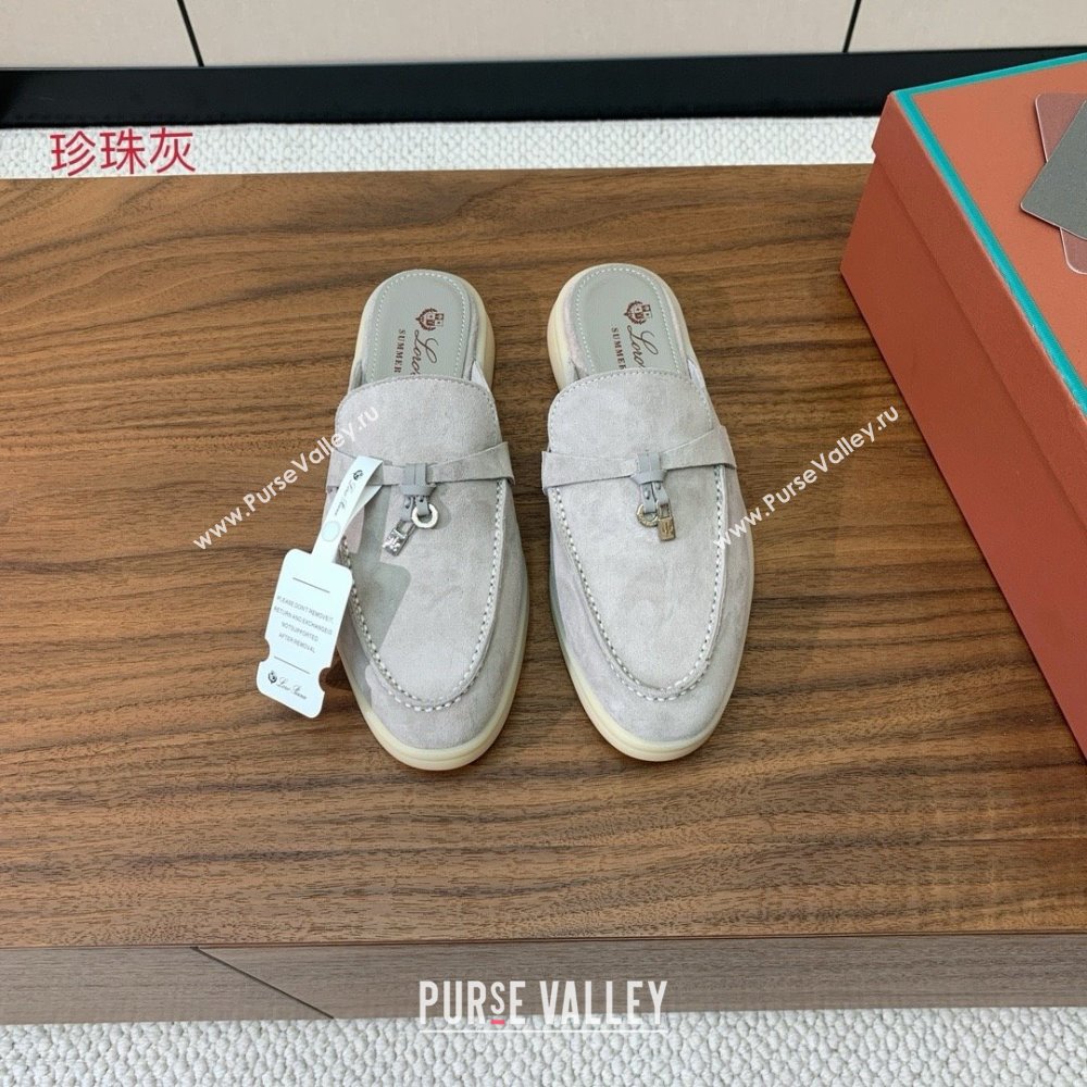 Loro Piana Charms Walk Babouche Loafer in Suede LP060503 Pearl Grey 2025 (HH-25060503)
