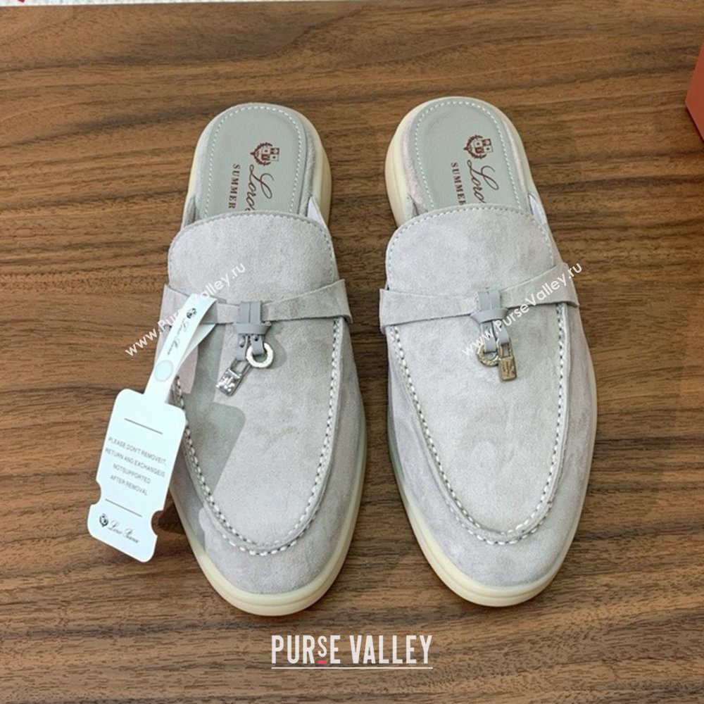 Loro Piana Charms Walk Babouche Loafer in Suede LP060503 Pearl Grey 2025 (HH-25060503)