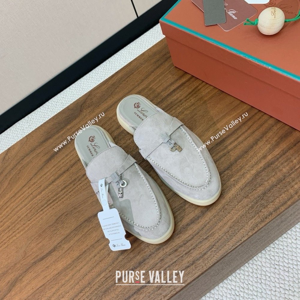Loro Piana Charms Walk Babouche Loafer in Suede LP060503 Pearl Grey 2025 (HH-25060503)