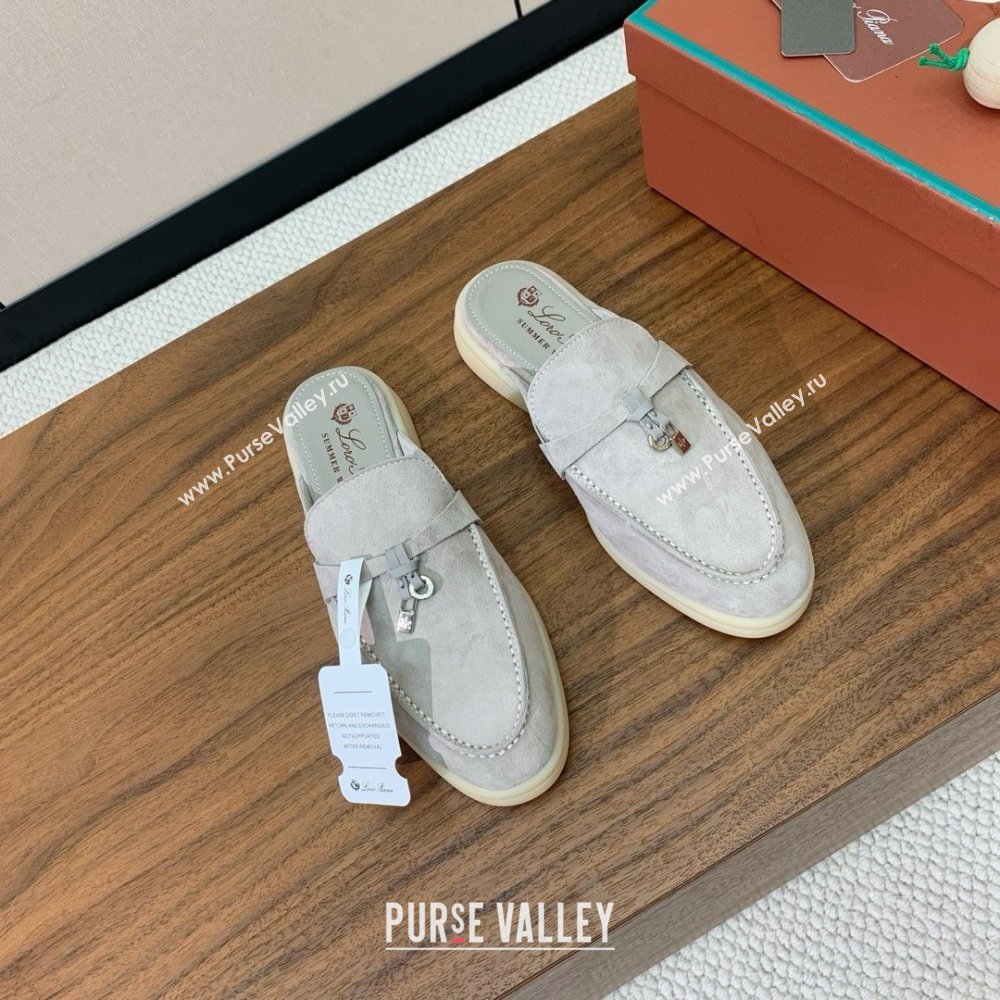 Loro Piana Charms Walk Babouche Loafer in Suede LP060503 Pearl Grey 2025 (HH-25060503)