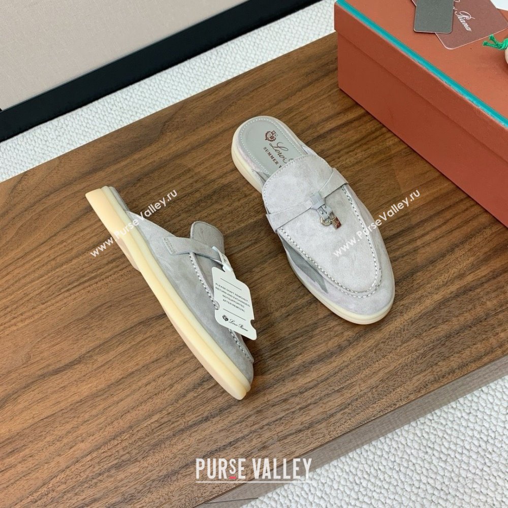Loro Piana Charms Walk Babouche Loafer in Suede LP060503 Pearl Grey 2025 (HH-25060503)