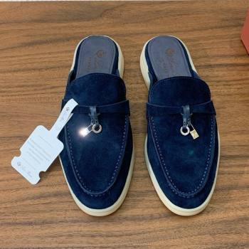 Loro Piana Charms Walk Babouche Loafer in Suede LP060504 Deep Blue 2025 (HH-25060504)