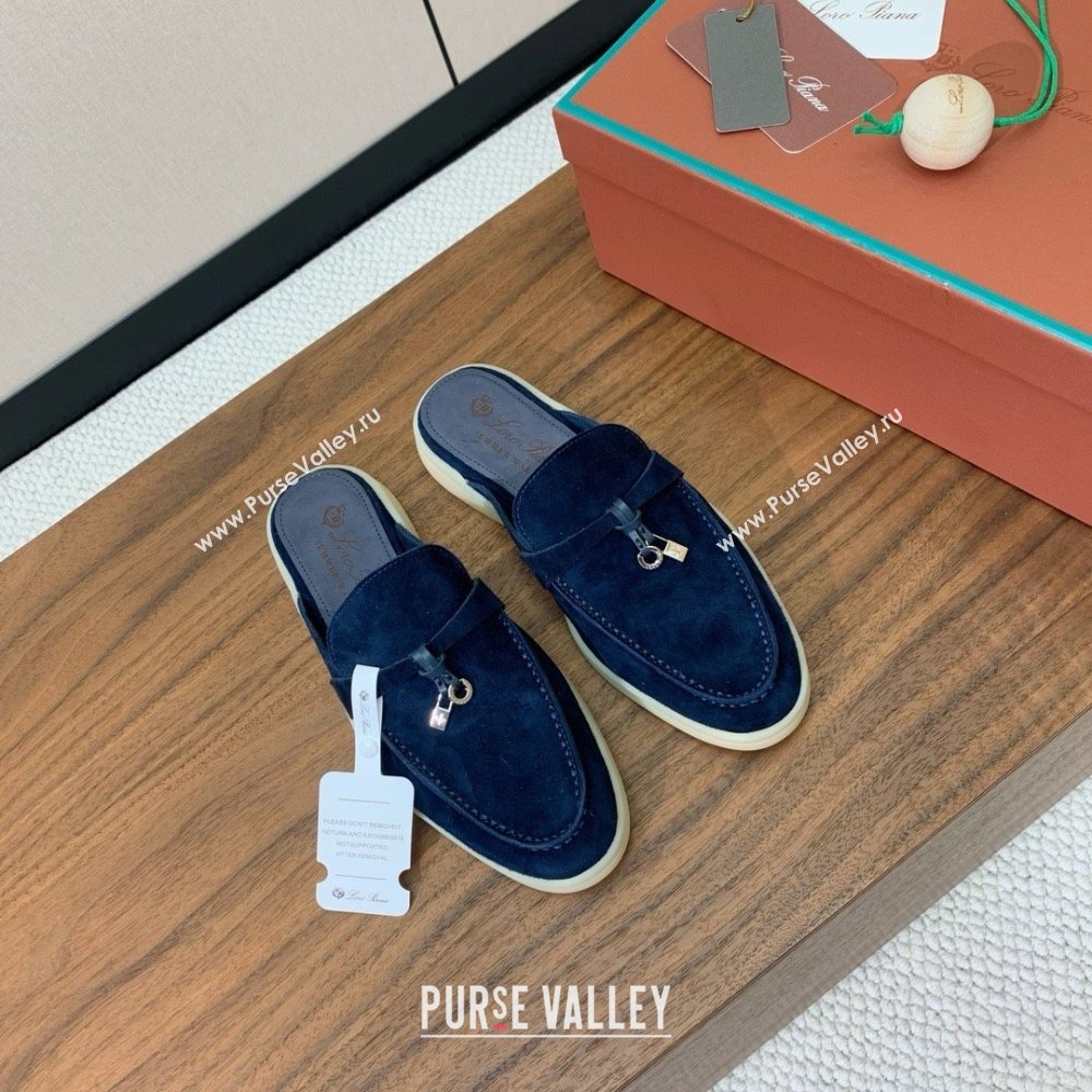 Loro Piana Charms Walk Babouche Loafer in Suede LP060504 Deep Blue 2025 (HH-25060504)
