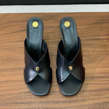 Loro Piana Vera Sandal in Calfskin 8cm Heel LP060525 Black 2025 (HH-25060525)