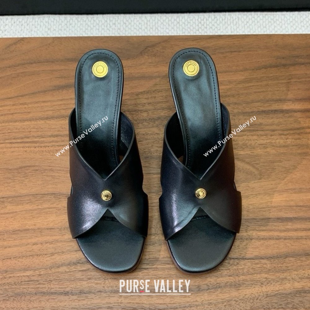 Loro Piana Vera Sandal in Calfskin 8cm Heel LP060525 Black 2025 (HH-25060525)