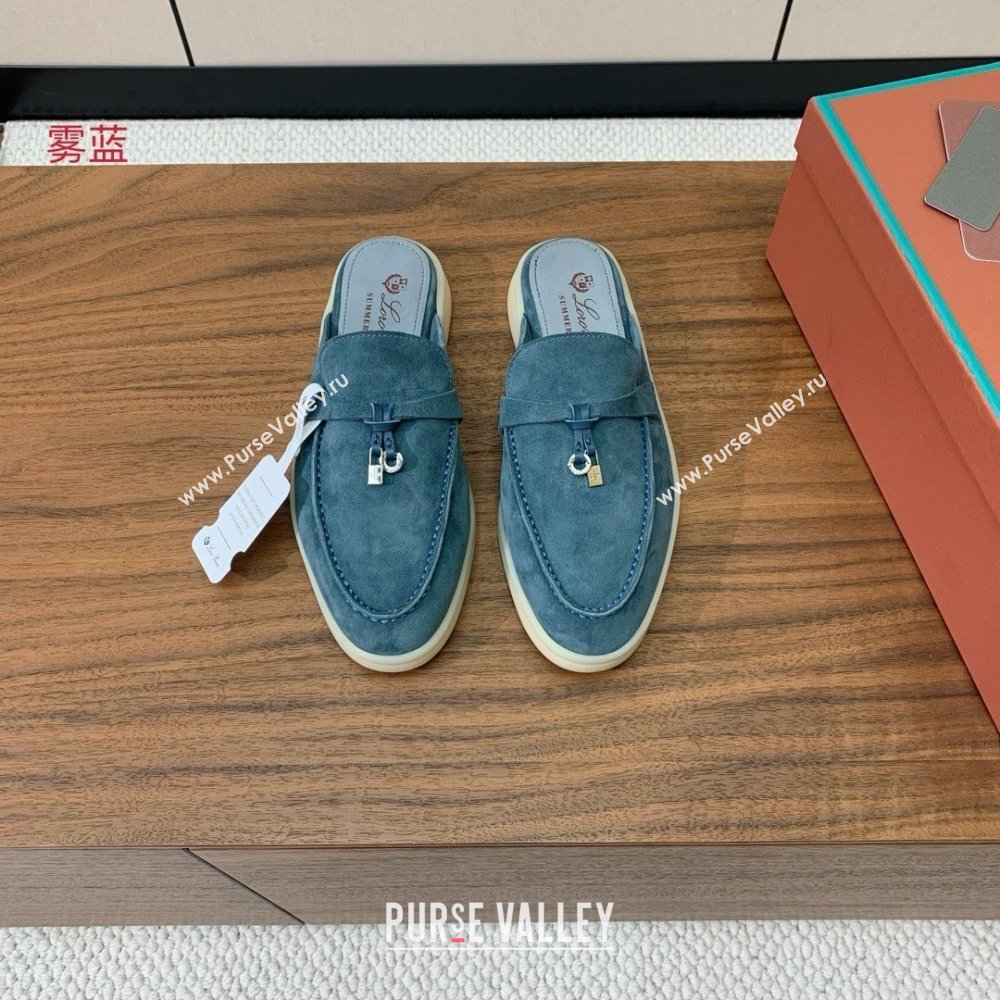 Loro Piana Charms Walk Babouche Loafer in Suede LP060508 Misty Blue 2025 (HH-25060508)