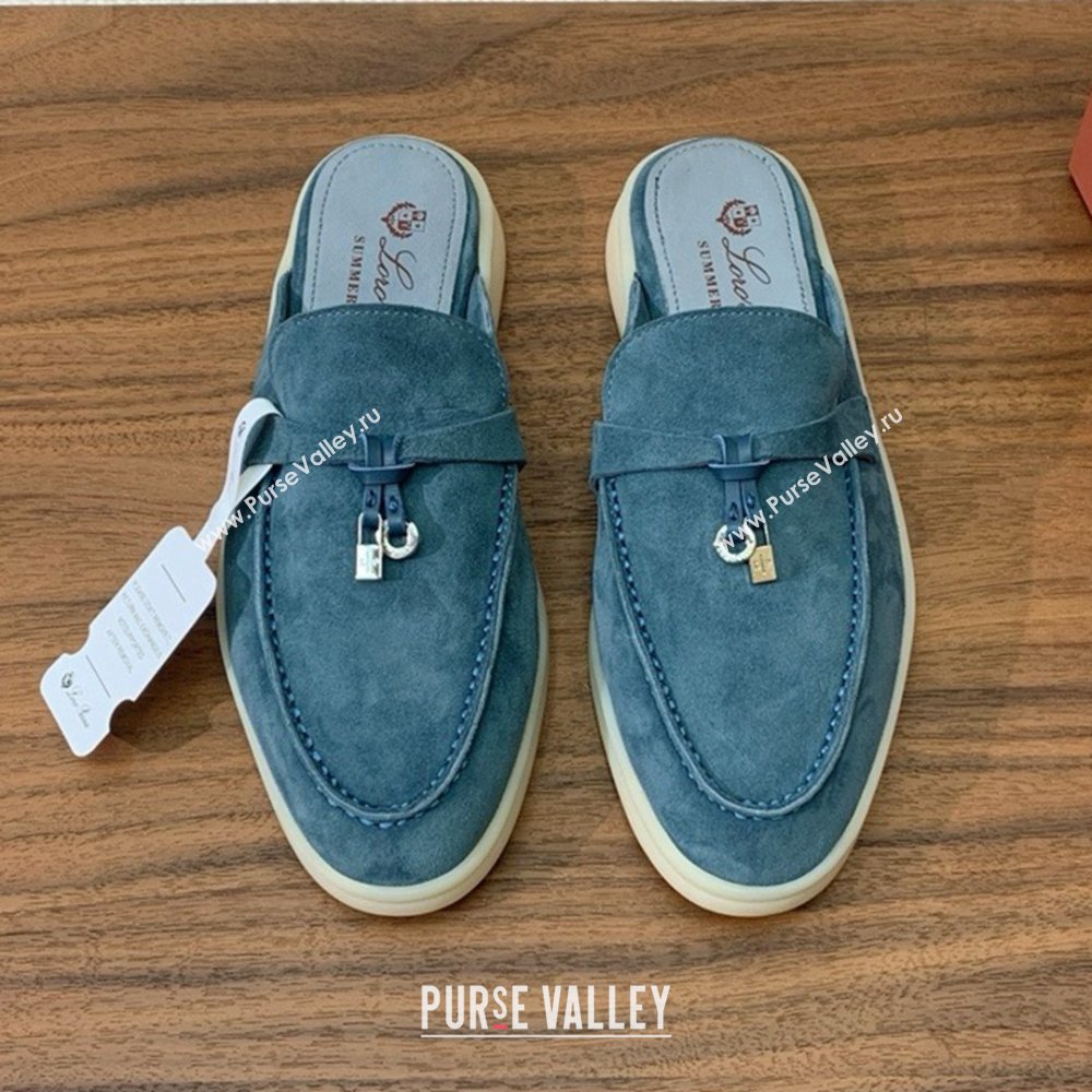 Loro Piana Charms Walk Babouche Loafer in Suede LP060508 Misty Blue 2025 (HH-25060508)
