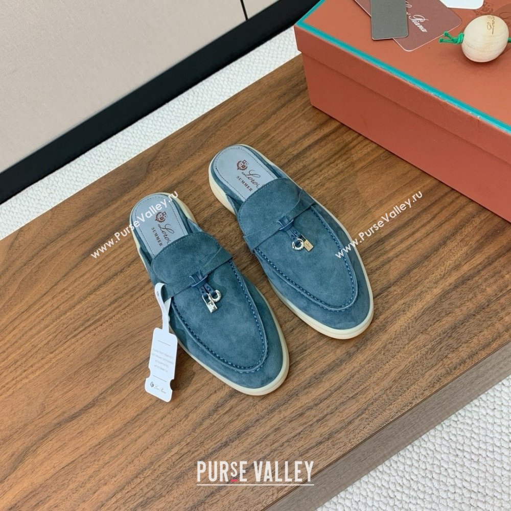 Loro Piana Charms Walk Babouche Loafer in Suede LP060508 Misty Blue 2025 (HH-25060508)