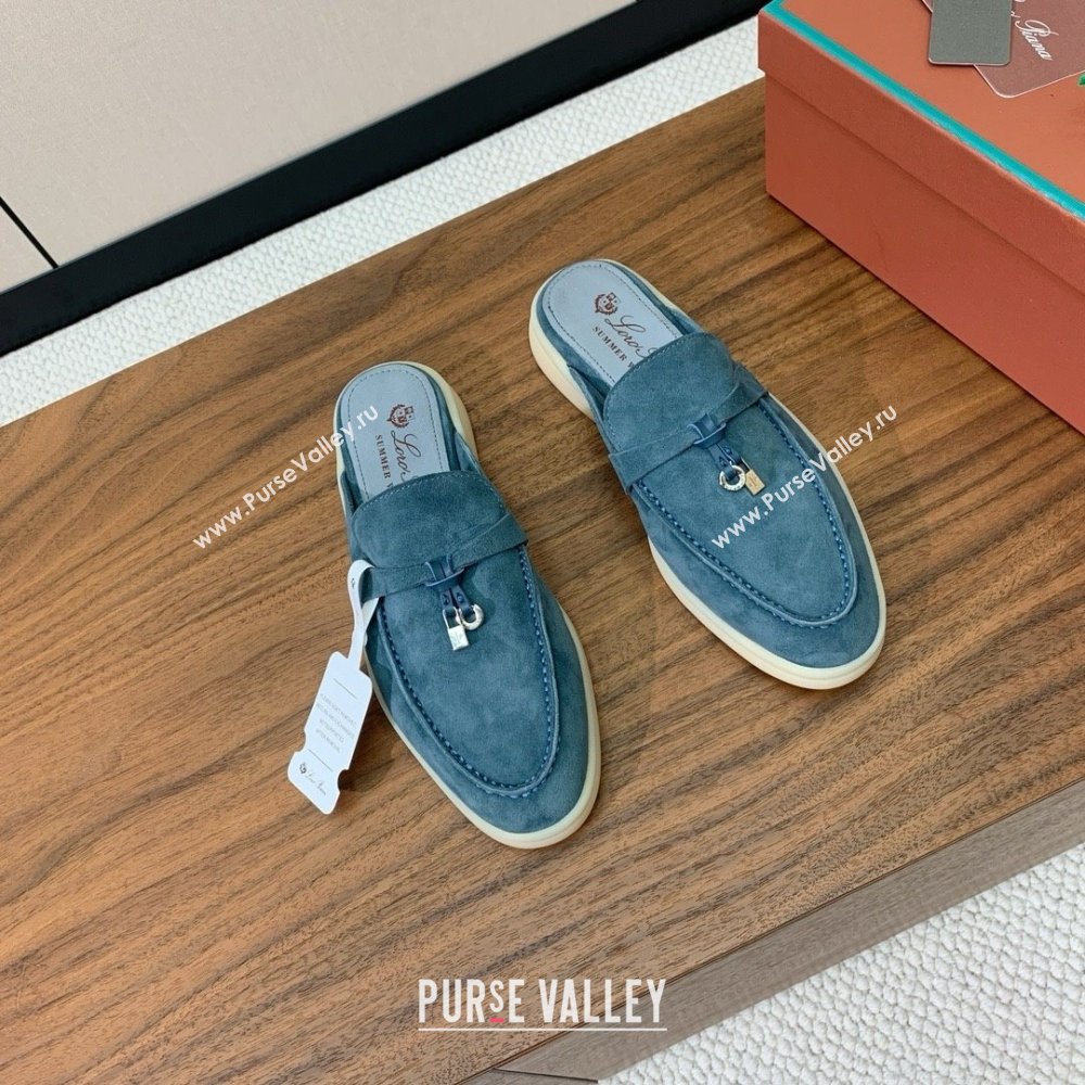Loro Piana Charms Walk Babouche Loafer in Suede LP060508 Misty Blue 2025 (HH-25060508)